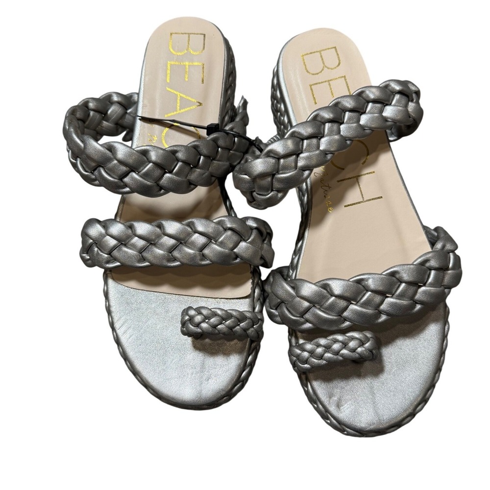 Beach by Matisse Silver Metallic Braided Platform Sandals Toe Loop Slides 9M